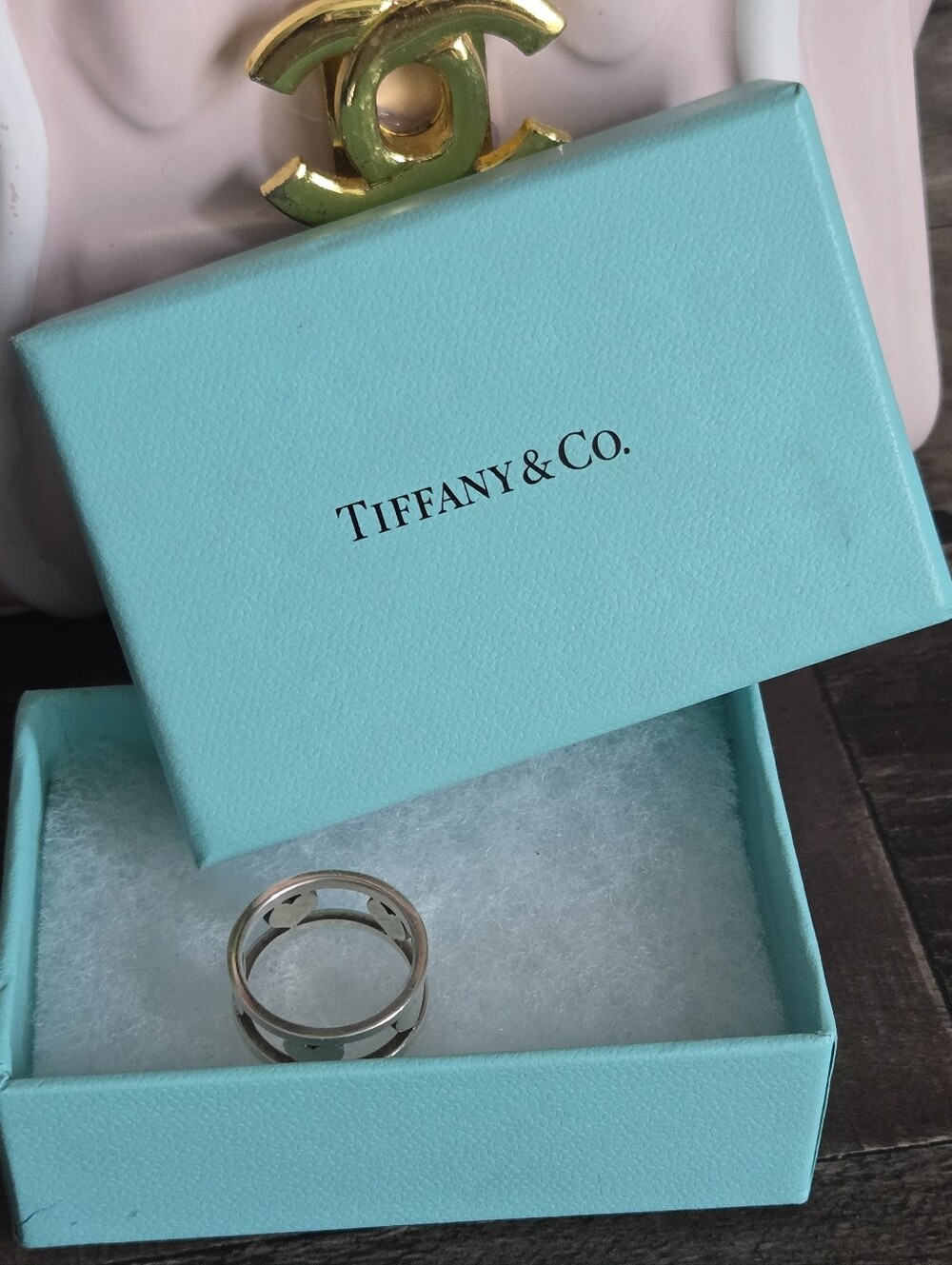 Tiffany & Co Rare Silver Five Hearts Heart Bar Ring Size 6